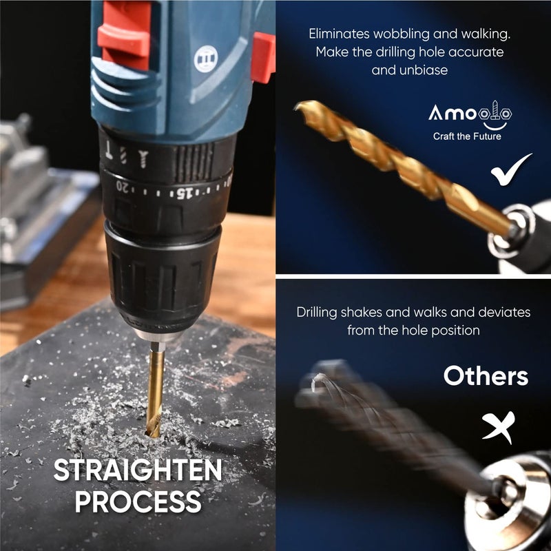 amoolo Hex Shank Drill Bit Set, 16pcs Titanium HSS Twist Impact Drill Bit Set for Metal, Steel, Wood, Plastic, Quick Change Design (1/16â€-3/8â€) - Image 5
